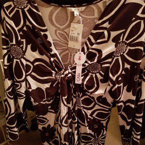 CAbi Mod Floral Tunic Brown/White Size XL